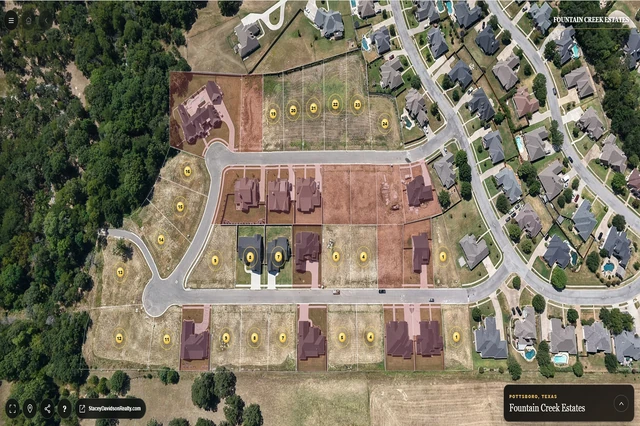 Overhead aerial of Fountain Creek Estates homes and homesites