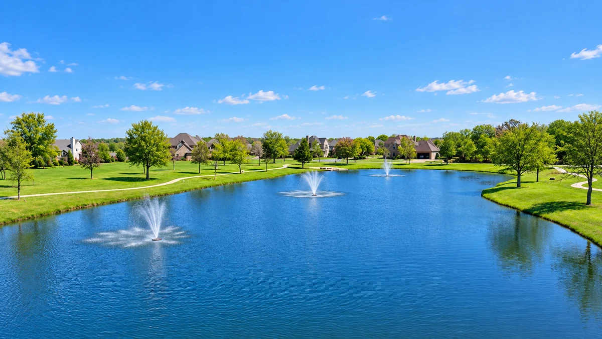 Fountain Creek Estates pond and landscaped banks in Pottsboro